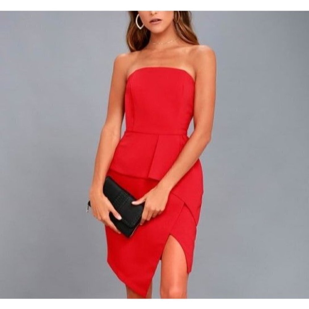 Adelyn Rae NWT Samantha Dress XS Red Cocktail Party Asymmetric Hem Strapless